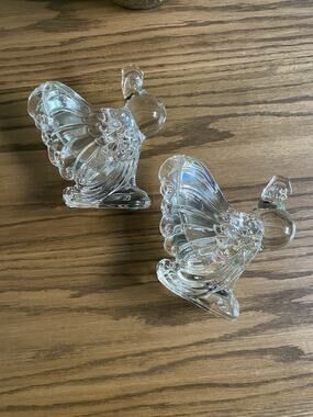 Vintage 1930s Heisey Glass Rooster Vase Set Of 2 Matching Roosters